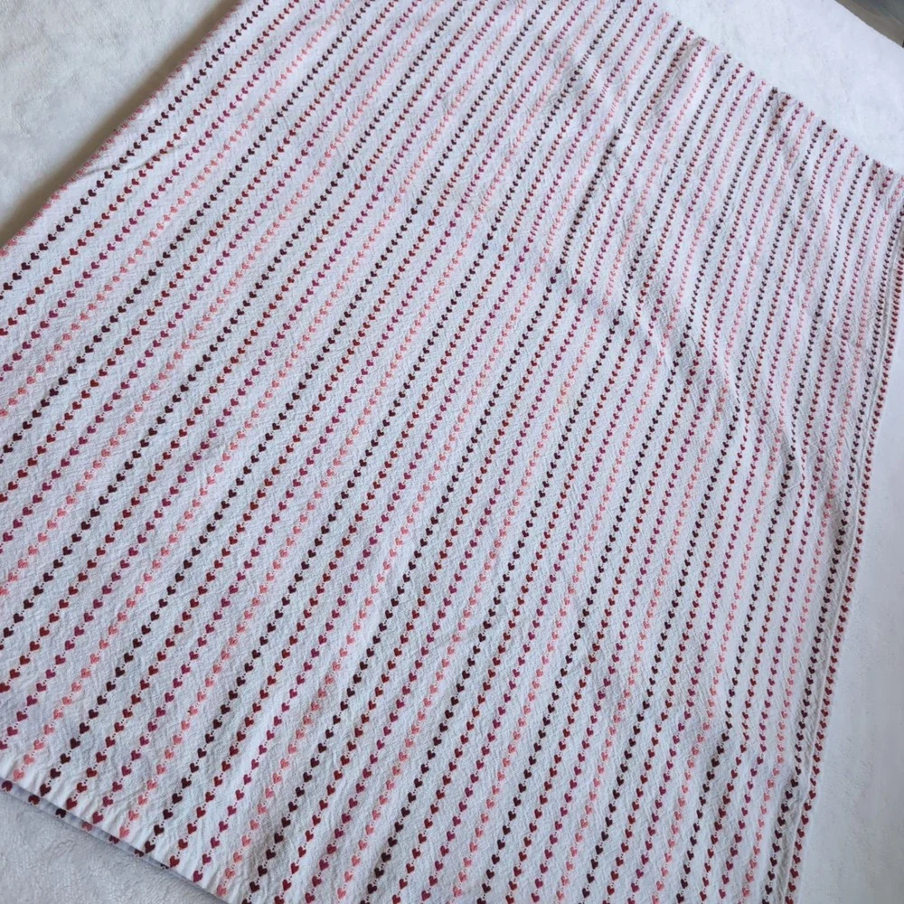 Rachel Zoe Tablecloth White Red Pink Embroidered Heart Stripes Valentine's 60x80